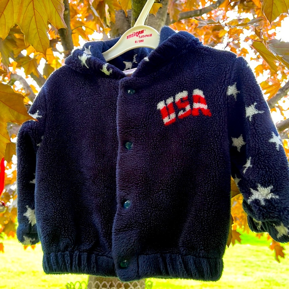 Vintage Milton Funwear Red White Blue USA Hooded Fleece 12 months